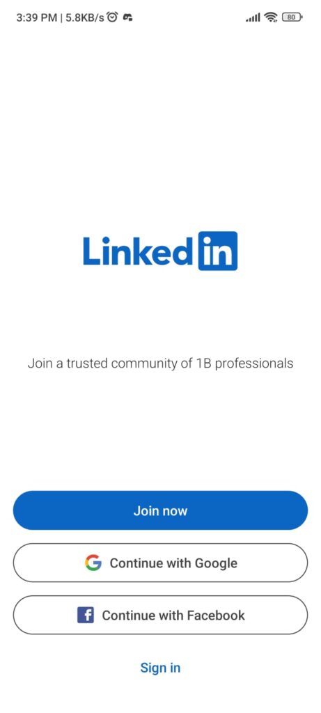 Halaman Pertama LinkedIn